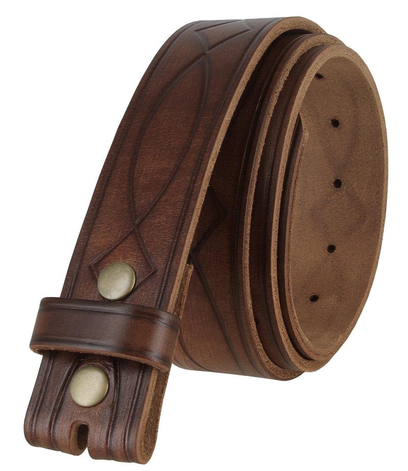 Belts.com 382000 Genuine One Piece Full Grain Leather Hand Tooled Engraved Belt Strap 1-1/2" Wide (Brown, 36) - Image 1